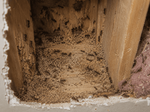 A colony of carpenter ants in a wall cavity.