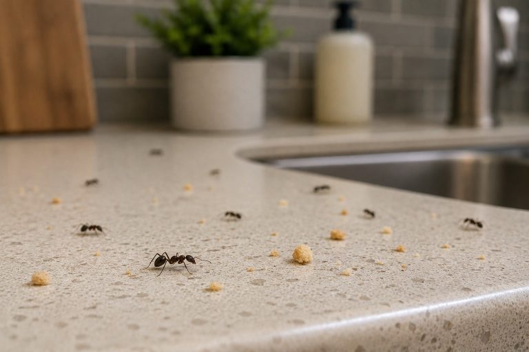 Ants on a kitchen counter.